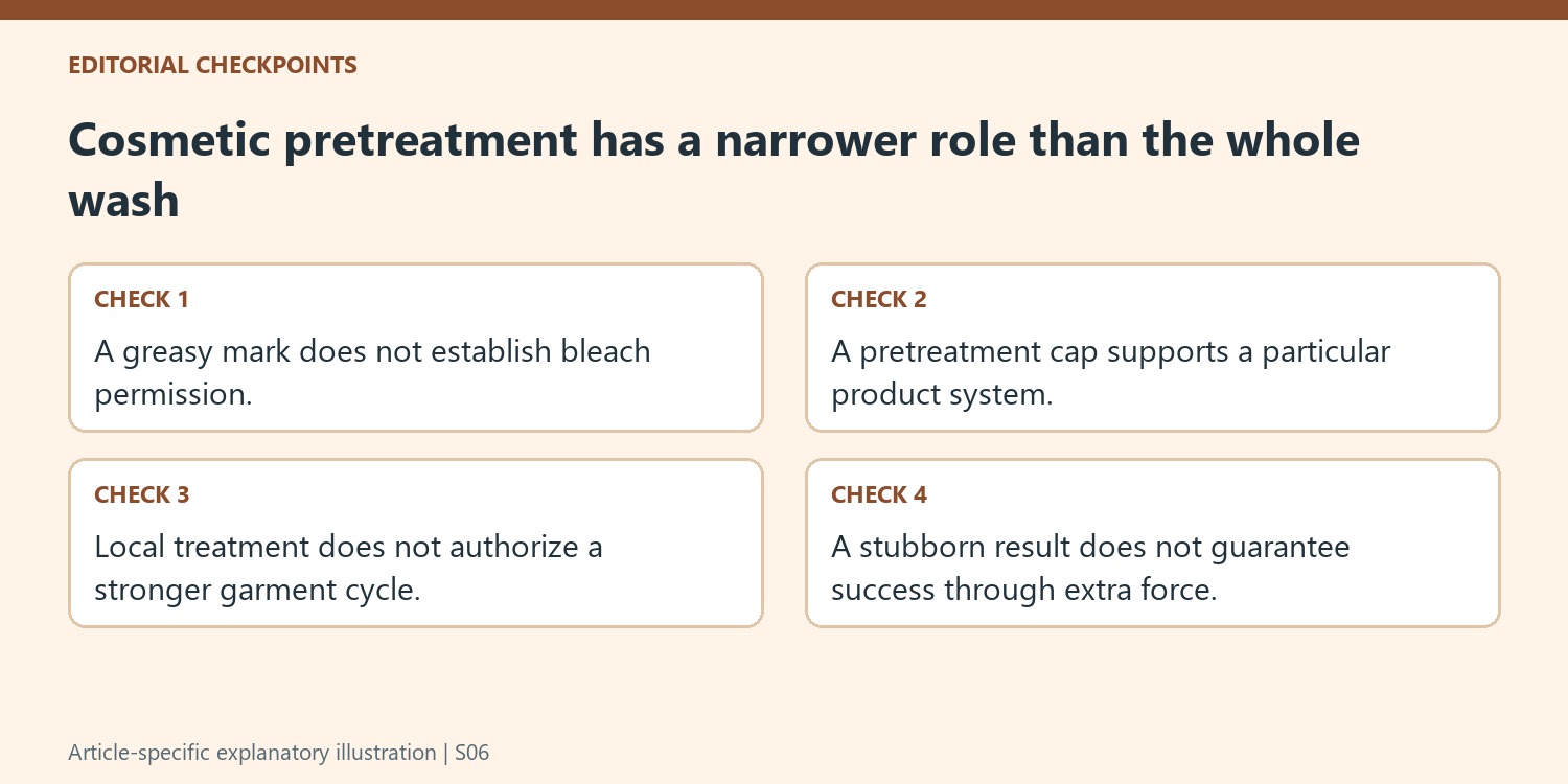 Cosmetic pretreatment has a narrower role than the whole wash