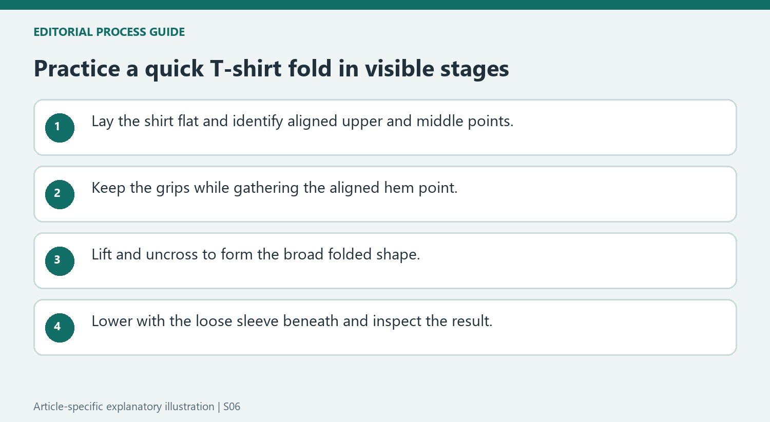 Practice a quick T-shirt fold in visible stages