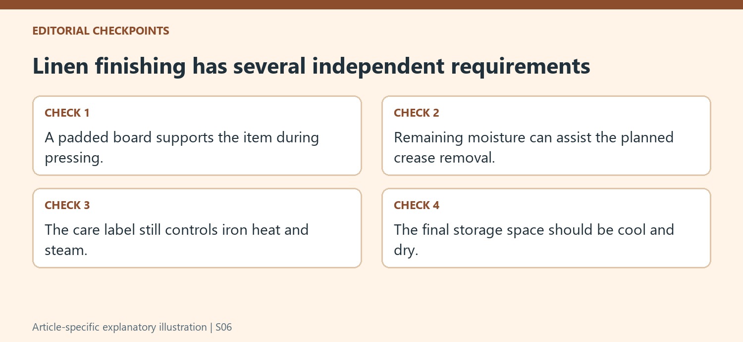 Linen finishing has several independent requirements