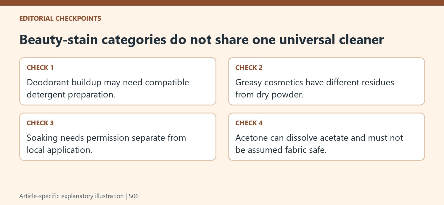 Beauty-stain categories do not share one universal cleaner
