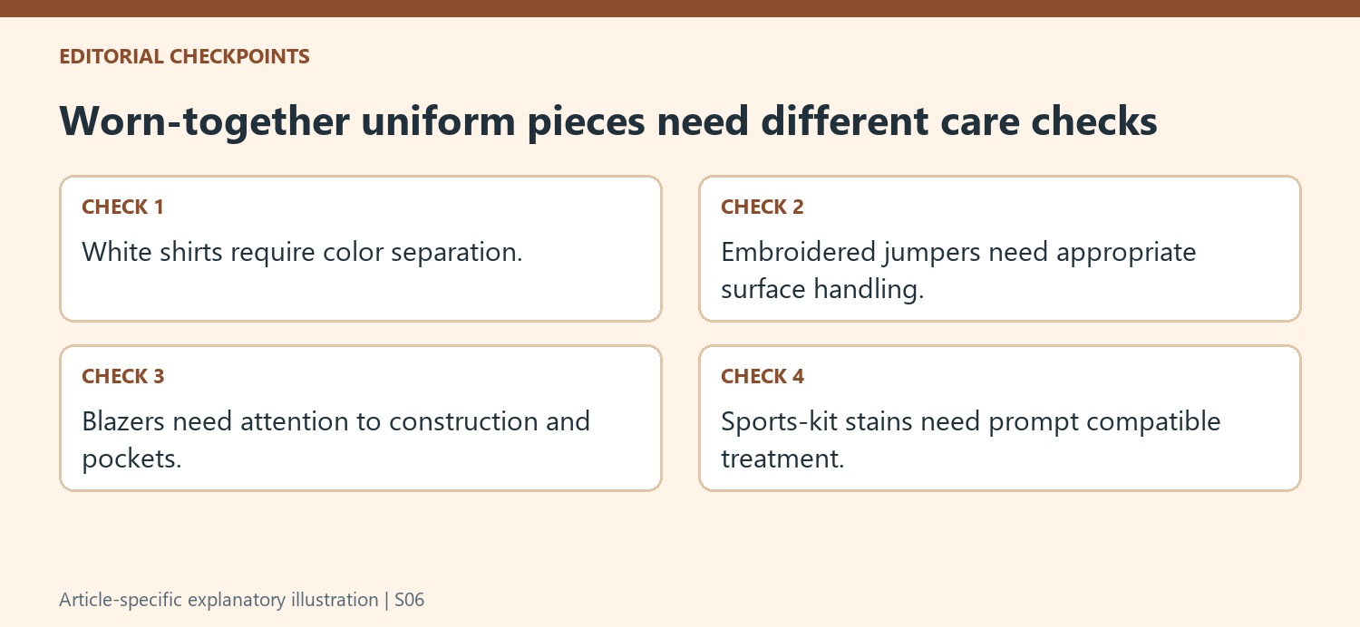Worn-together uniform pieces need different care checks