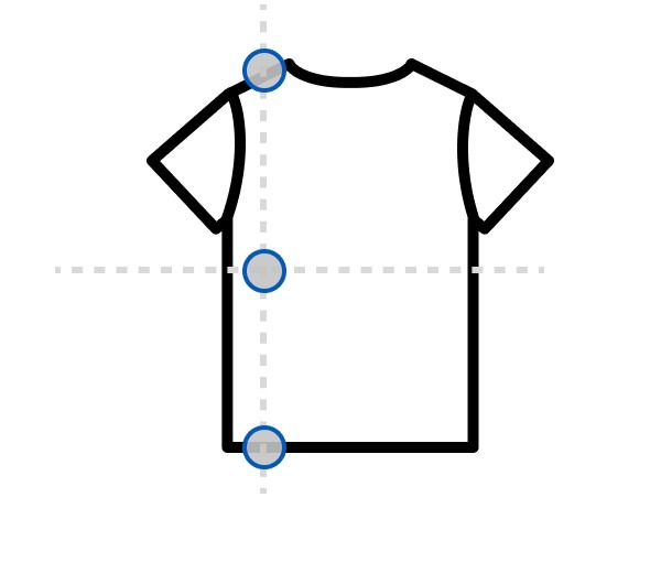 A source illustration marking three aligned grip positions for a quick T-shirt fold.