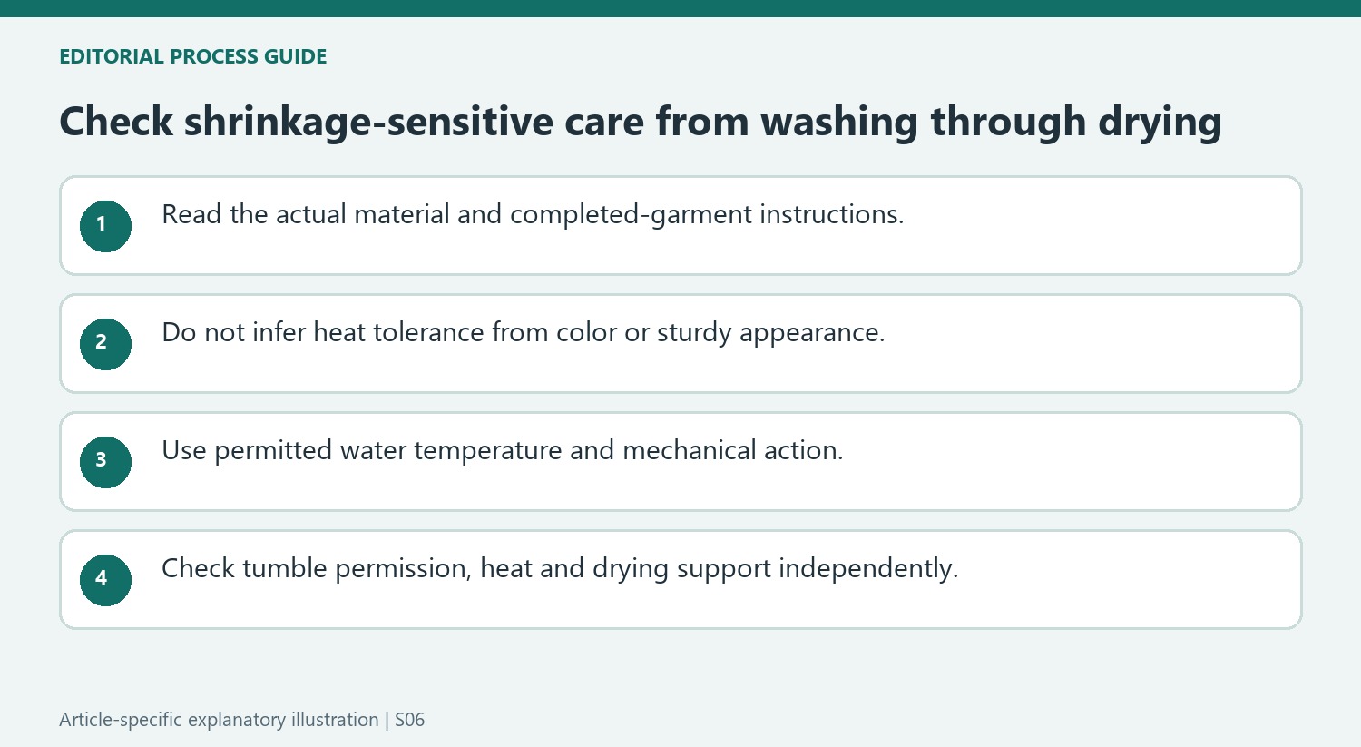 Check shrinkage-sensitive care from washing through drying