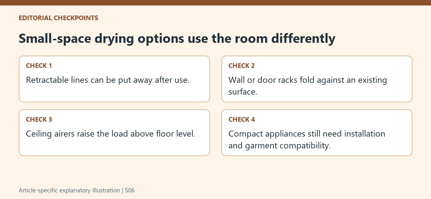 Small-space drying options use the room differently