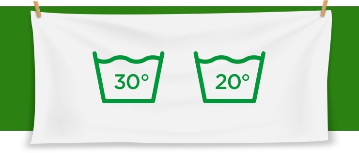 Washing-tub symbols marked 30 and 20 degrees in the source cold-wash guide.