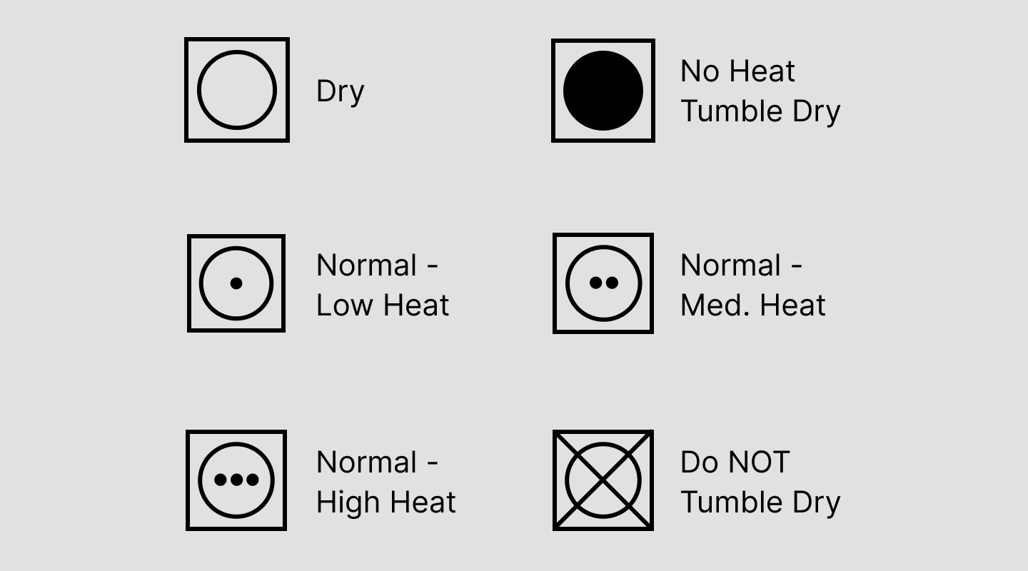 Tumble-drying symbol chart from the Whirlpool guide.