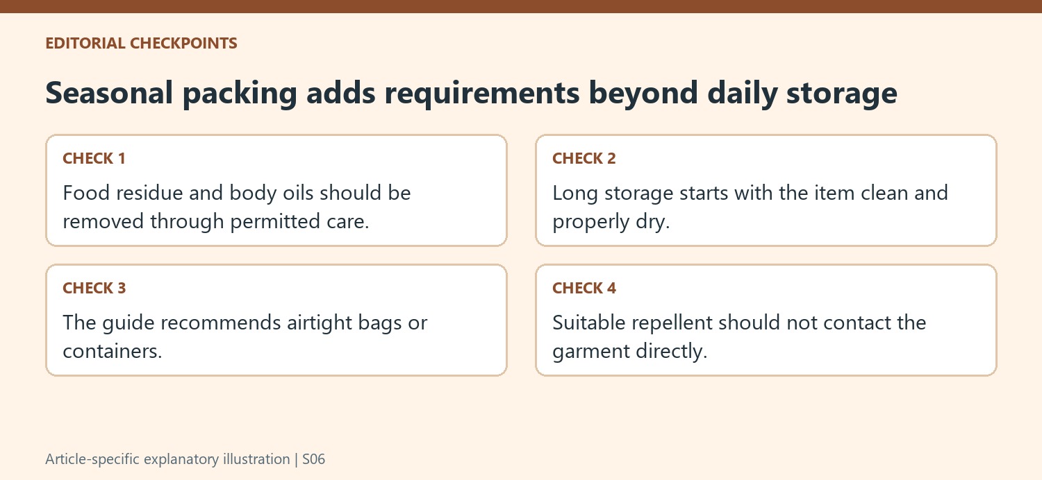 Seasonal packing adds requirements beyond daily storage