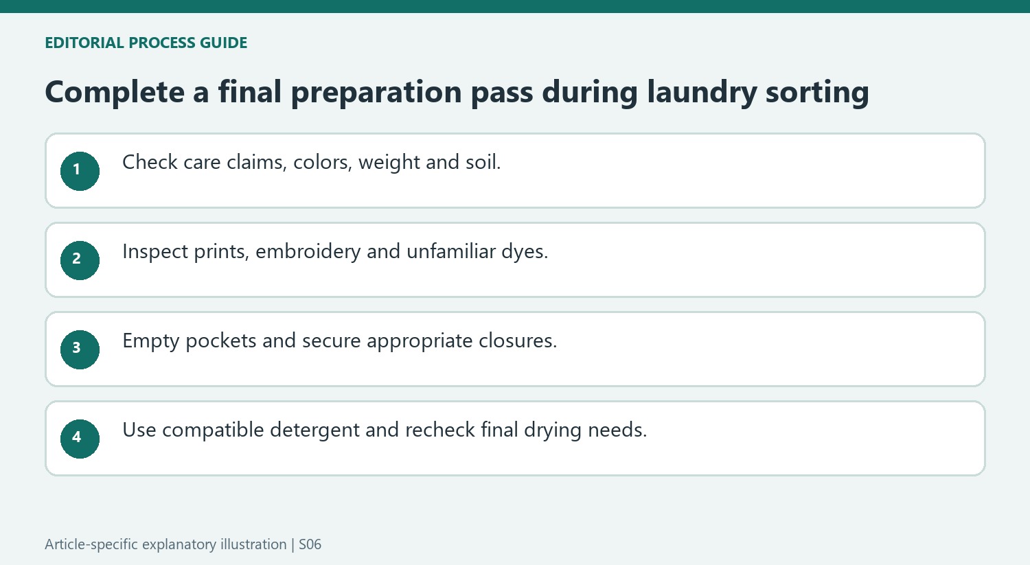 Complete a final preparation pass during laundry sorting