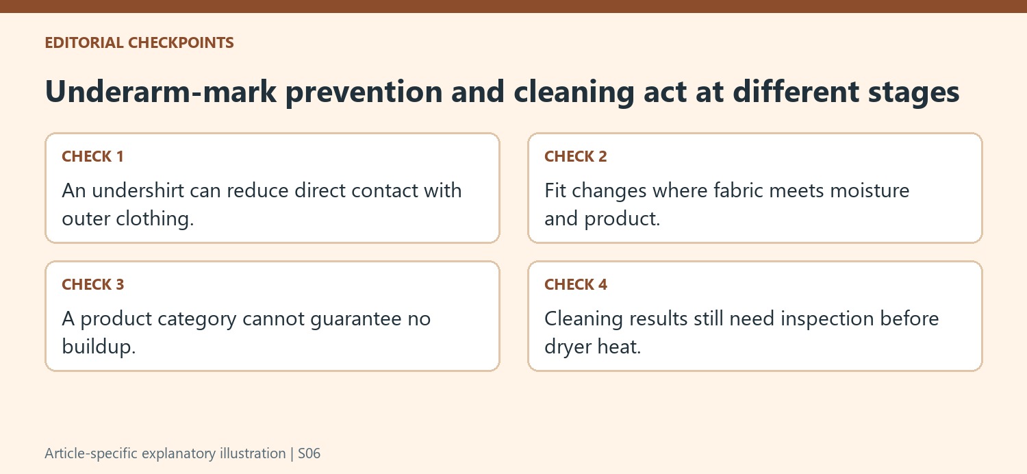 Underarm-mark prevention and cleaning act at different stages