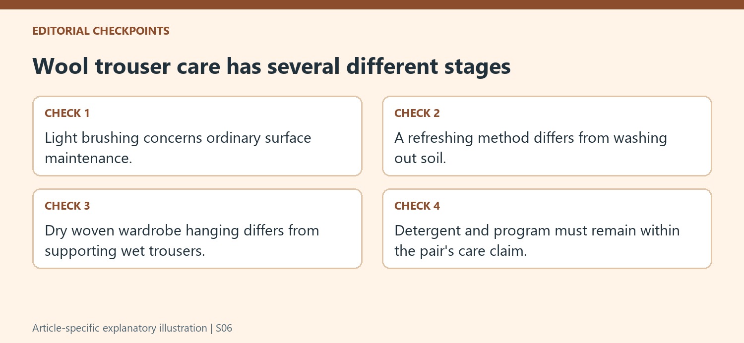 Wool trouser care has several different stages